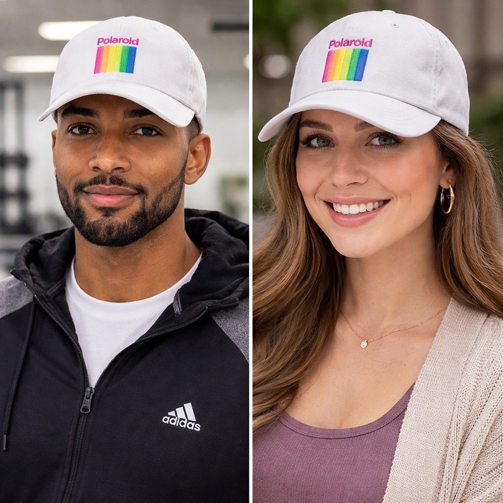 Polaroid Photographer Hat Cap White Rainbow Spell Out Embroidered Adjustable